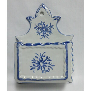 Portugal Blue & White Hand Painted Ceramic Wall Pocket Planter Signed Numbered